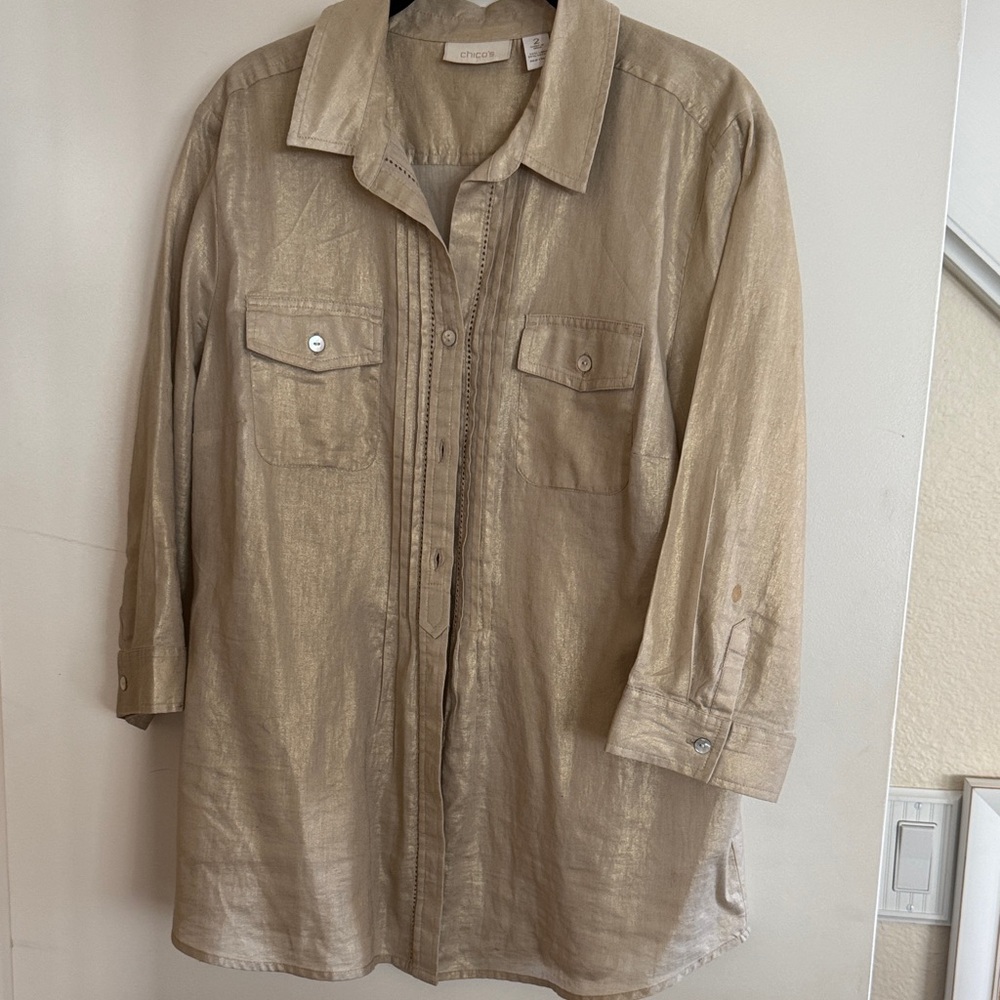 Chico's Metallic Gold Blouse